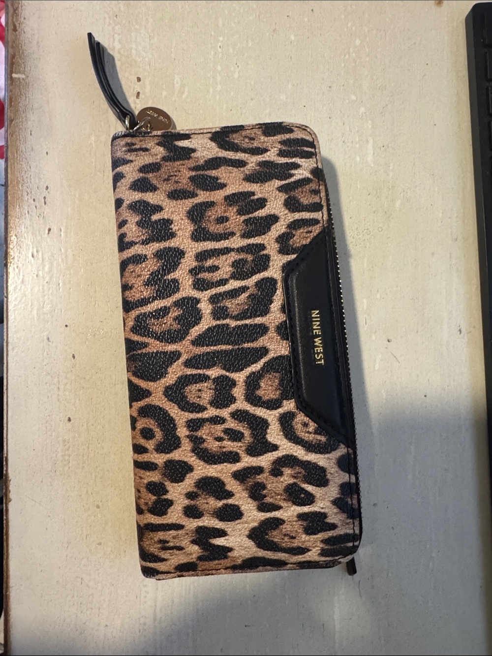 Nine West Leopard Print Zip Wallet in Tan & Black